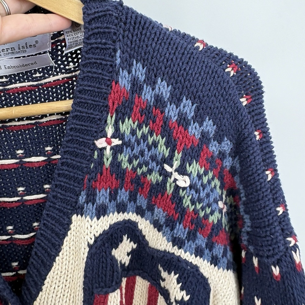 Vintage Northern Isles Hand Knit Sweater XLarge USA Patchwork 90s American Flag - Picture 9 of 10